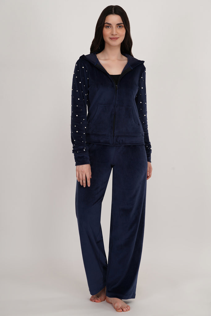 NAVY BLUE PEARL TRACKSUIT |VELVET TRACKSUITS-ISLAY