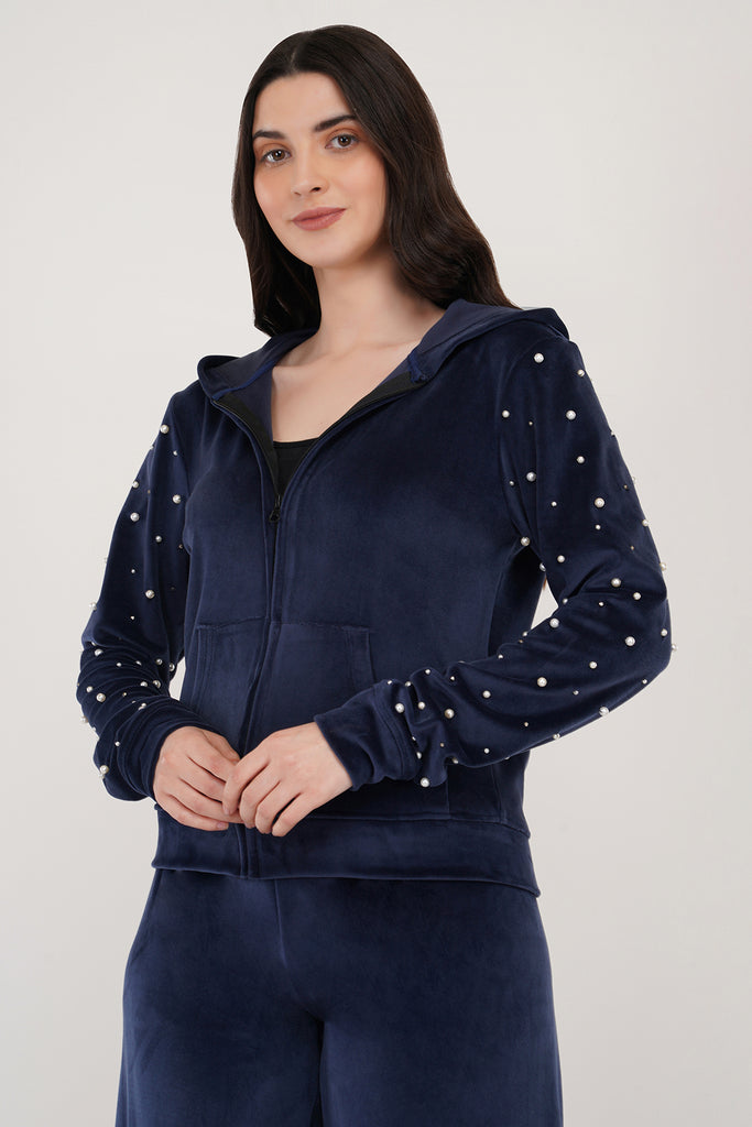 NAVY BLUE PEARL TRACKSUIT |VELVET TRACKSUITS -islay