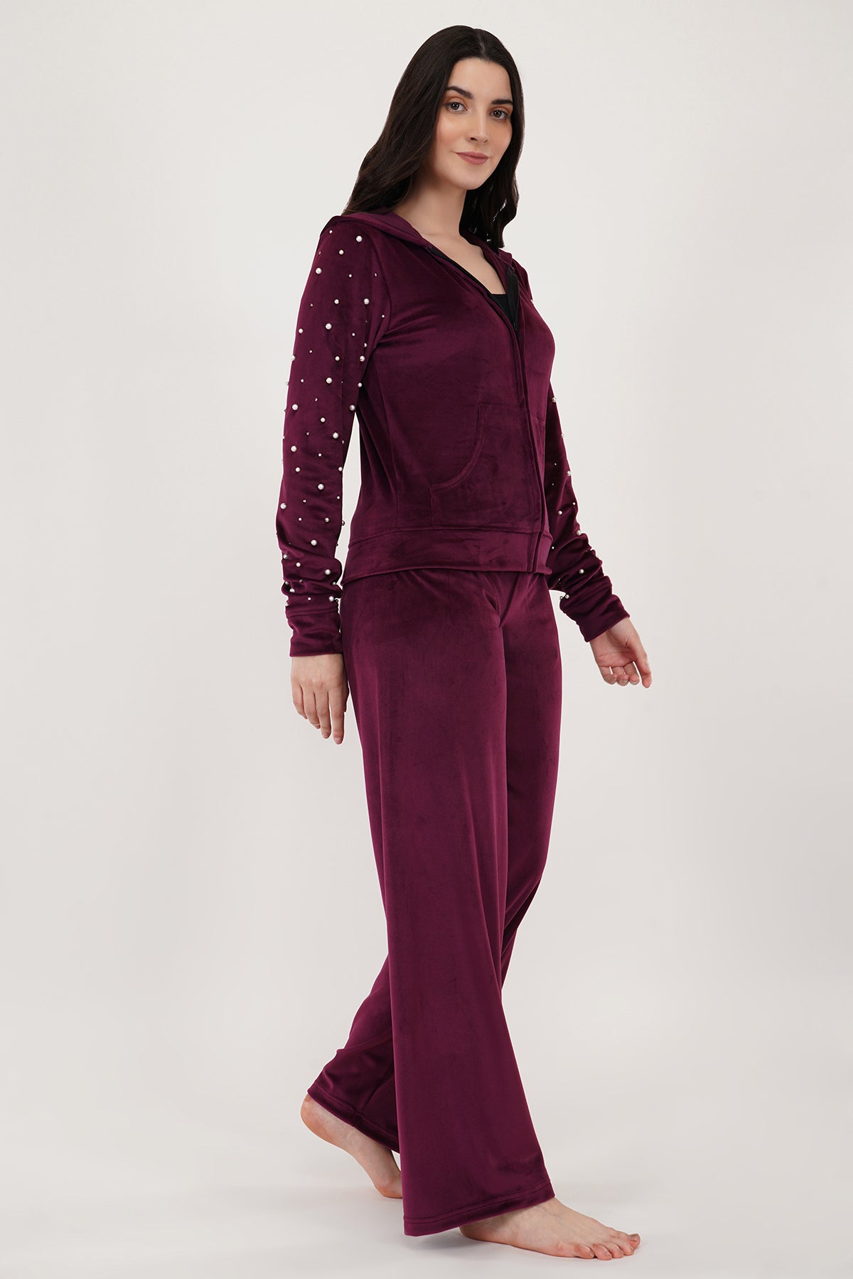 Burgundy velvet tracksuit online