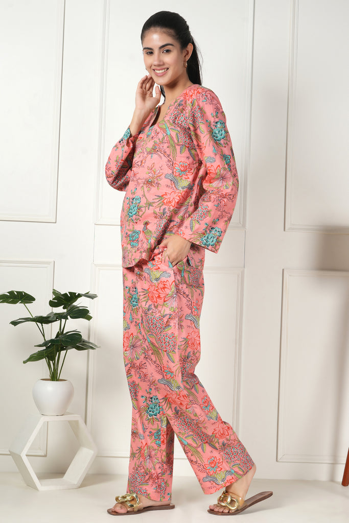 Coral Petal Perfection: Floral Cotton Co-Ord Set – Bloom in Style!