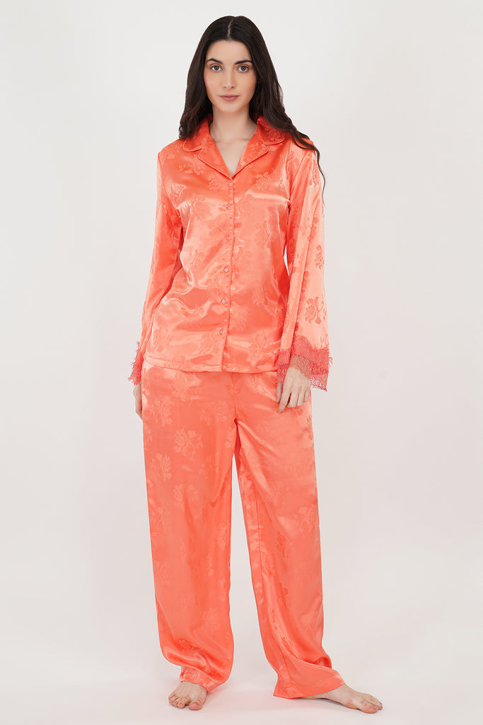 Pooh | Floral Orange Jacquard Loungewear Set-iSLAY