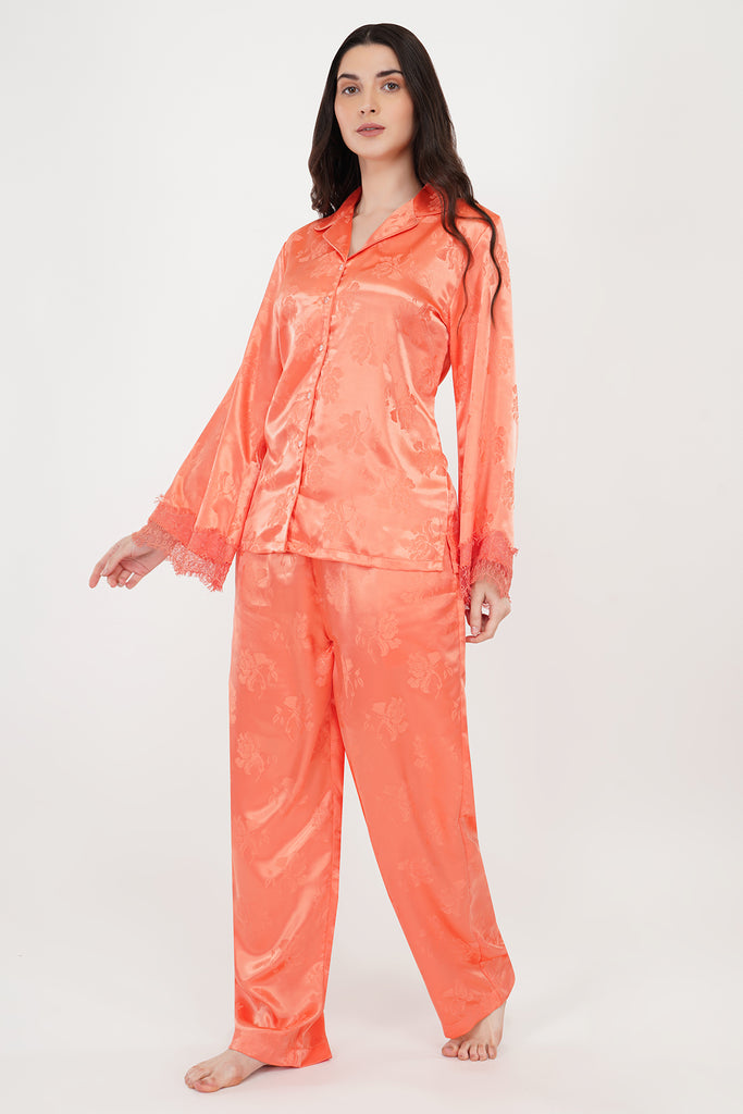 POOH | Floral Orange Satin Loungewear Women