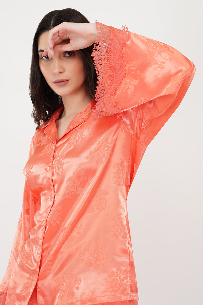 POOH | Floral Orange Satin Loungewear Women