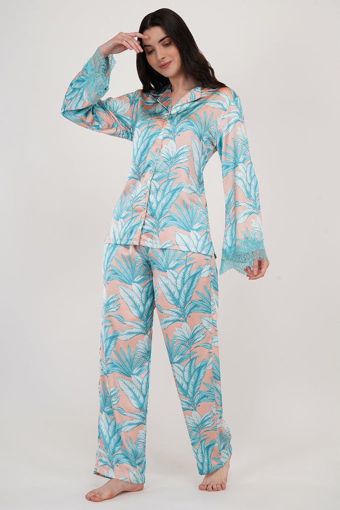 HAWAII | Aqua Floral Loungewear Set with Lace