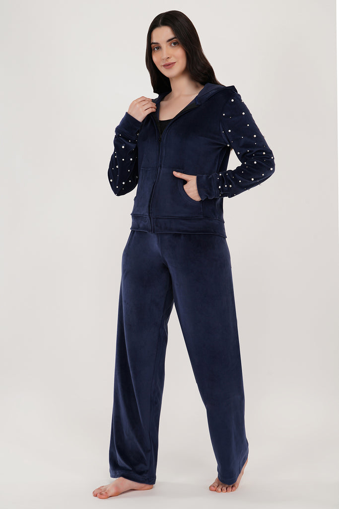Pearl Sweatsuit NAVY BLUE PEARL TRACKSUIT |VELVET TRACKSUITS